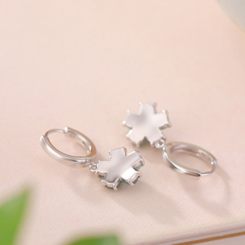 KarmaRipple's 925 Sterling Silver Plated Gold Green Jade Flower Design Fortune Prosperity Earrings p6