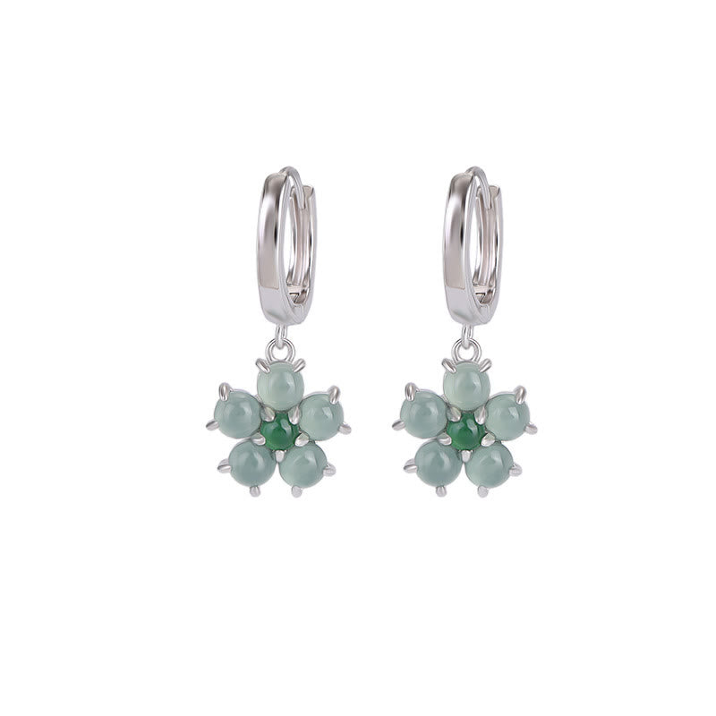 KarmaRipple's 925 Sterling Silver Plated Gold Green Jade Flower Design Fortune Prosperity Earrings p12