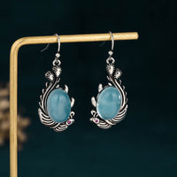 KarmaRipple's 925 Sterling Silver Posts Blue Chalcedony Koi Fish Balance Vitality Earrings