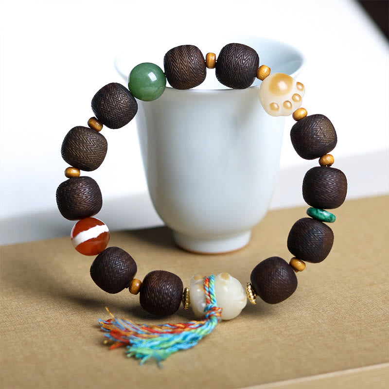 KarmaRipple's Green Qinan Agarwood Bodhi Seed Cat's Paw Claw Peace Bracelet p5