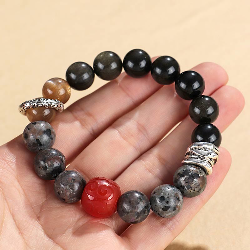 KarmaRipple's Gold Sheen Obsidian Lava Rock Red Agate Protection Bracelet p9