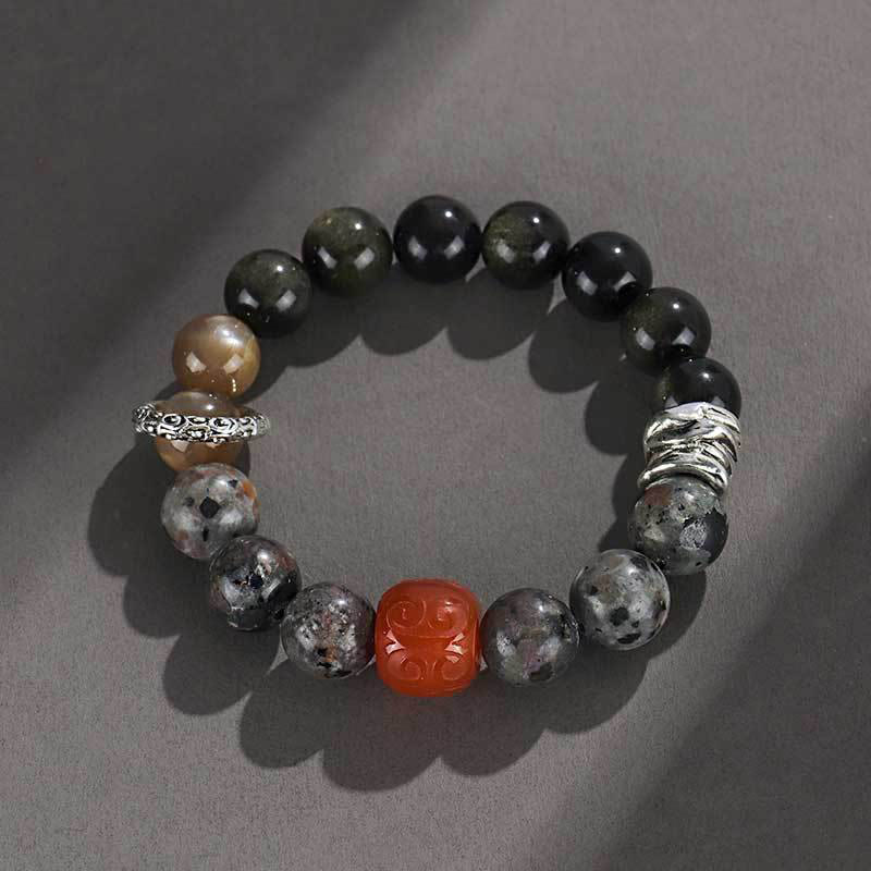 KarmaRipple's Gold Sheen Obsidian Lava Rock Red Agate Protection Bracelet p2