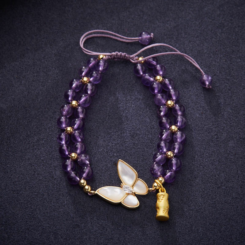 KarmaRipple's Amethyst Butterfly Bamboo Balance Relieves Stress Woven String Bracelet p8