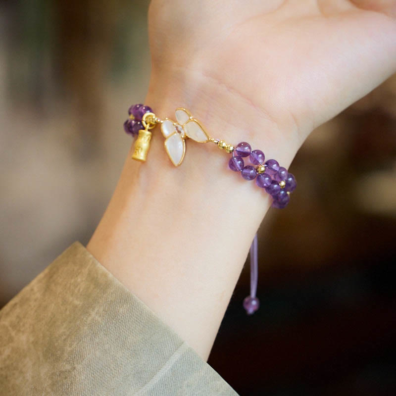 KarmaRipple's Amethyst Butterfly Bamboo Balance Relieves Stress Woven String Bracelet p5