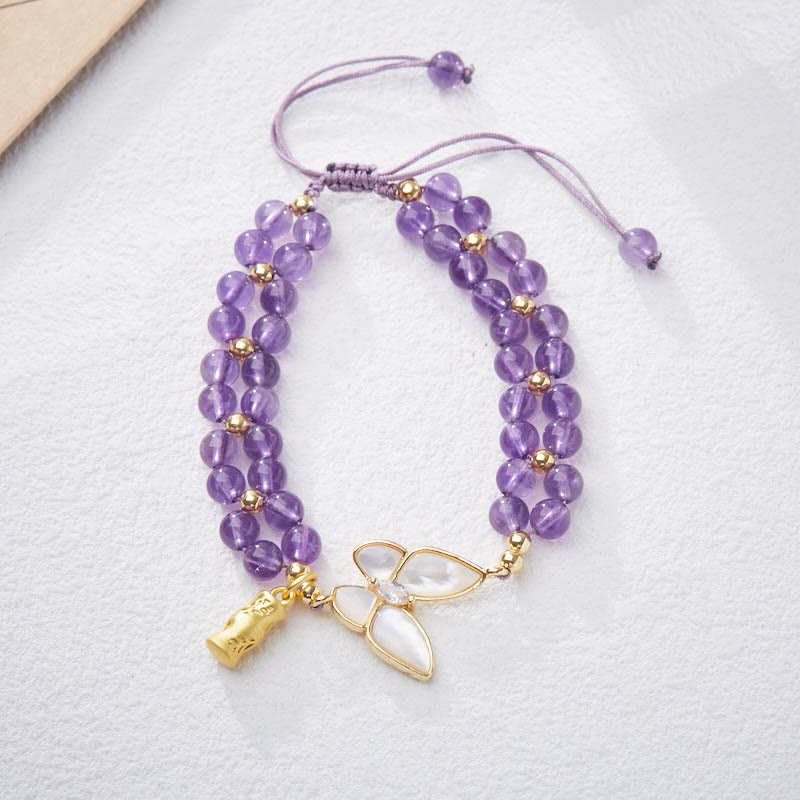 KarmaRipple's Amethyst Butterfly Bamboo Balance Relieves Stress Woven String Bracelet p2