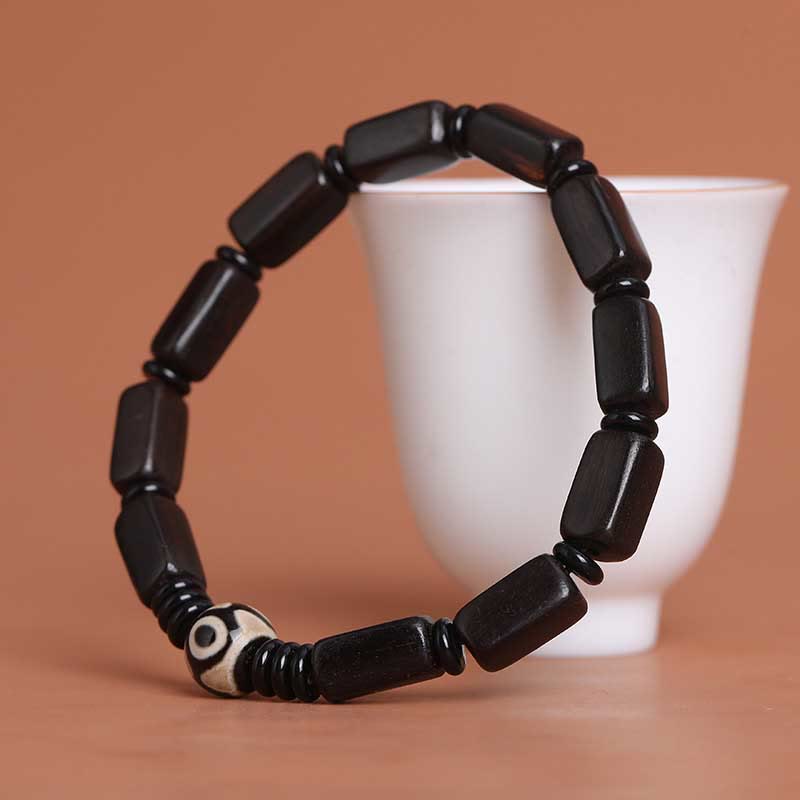 KarmaRipple's Ebony Wood Rectangular Beadwork Dzi Bead Balance Bracelet p10