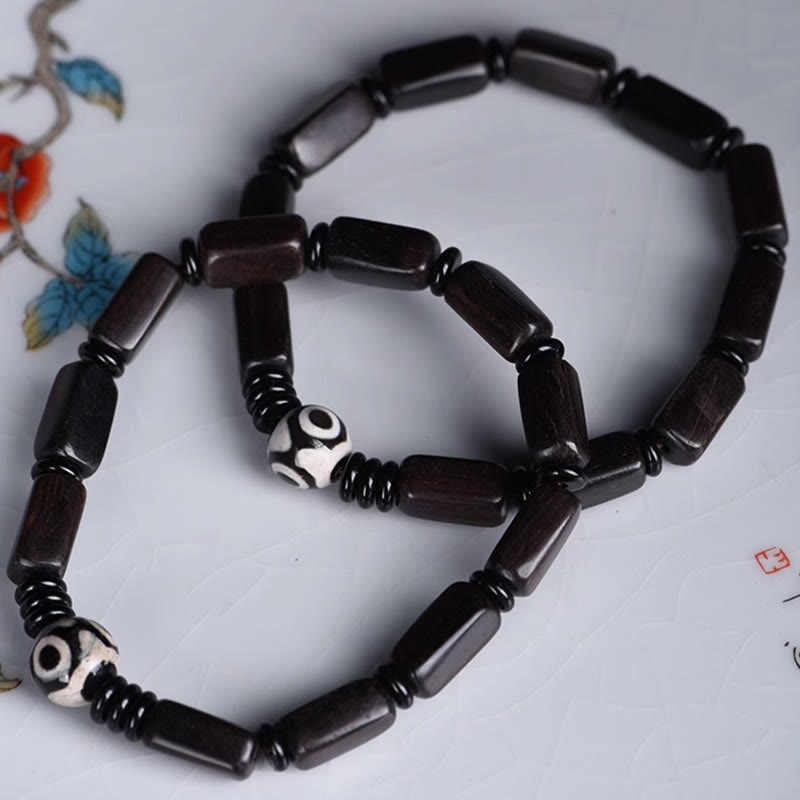 KarmaRipple's Ebony Wood Rectangular Beadwork Dzi Bead Balance Bracelet p12