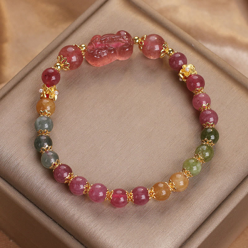 KarmaRipple's Tourmaline Strawberry Quartz Pink Gemstone PIXIU Love Bracelet p3