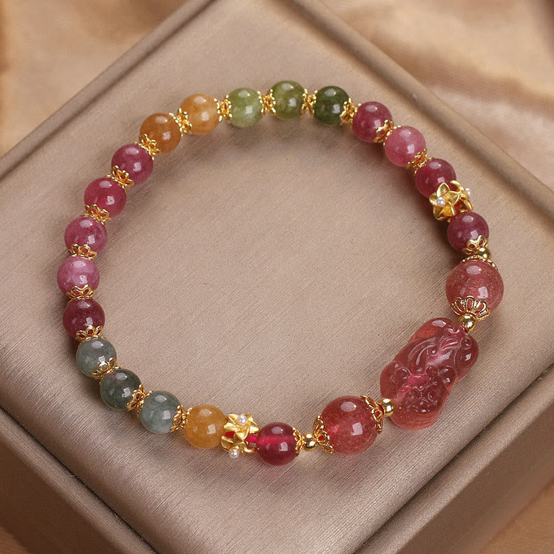 KarmaRipple's Tourmaline Strawberry Quartz Pink Gemstone PIXIU Love Bracelet p11