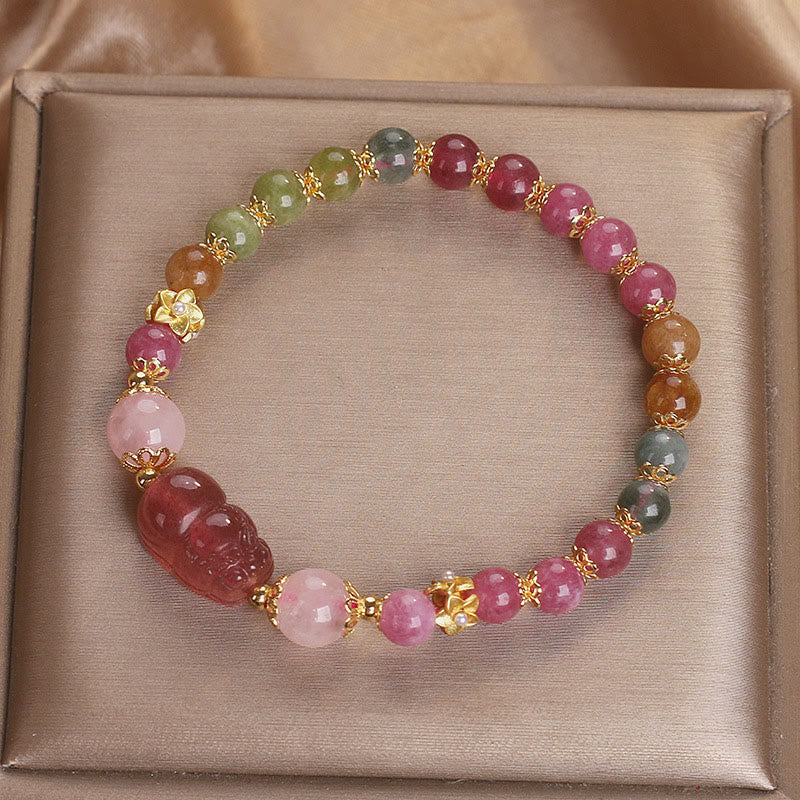 KarmaRipple's Tourmaline Strawberry Quartz Pink Gemstone PIXIU Love Bracelet p13