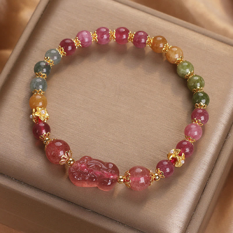 KarmaRipple's Tourmaline Strawberry Quartz Pink Gemstone PIXIU Love Bracelet p4