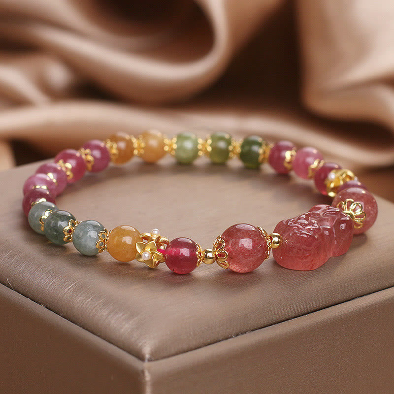 KarmaRipple's Tourmaline Strawberry Quartz Pink Gemstone PIXIU Love Bracelet p10