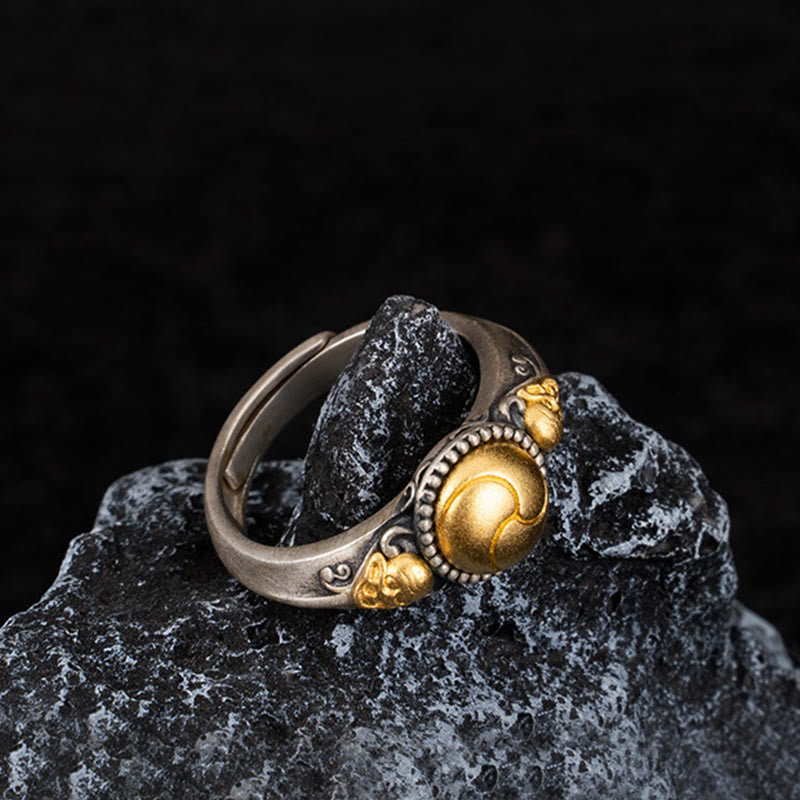 KarmaRipple's 925 Sterling Silver Plated Gold Skeleton Balance Adjustable Ring p11