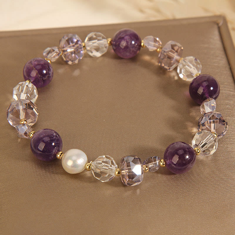 KarmaRipple's Amethyst Ivory Gemstone Pearl Communication Bracelet p3