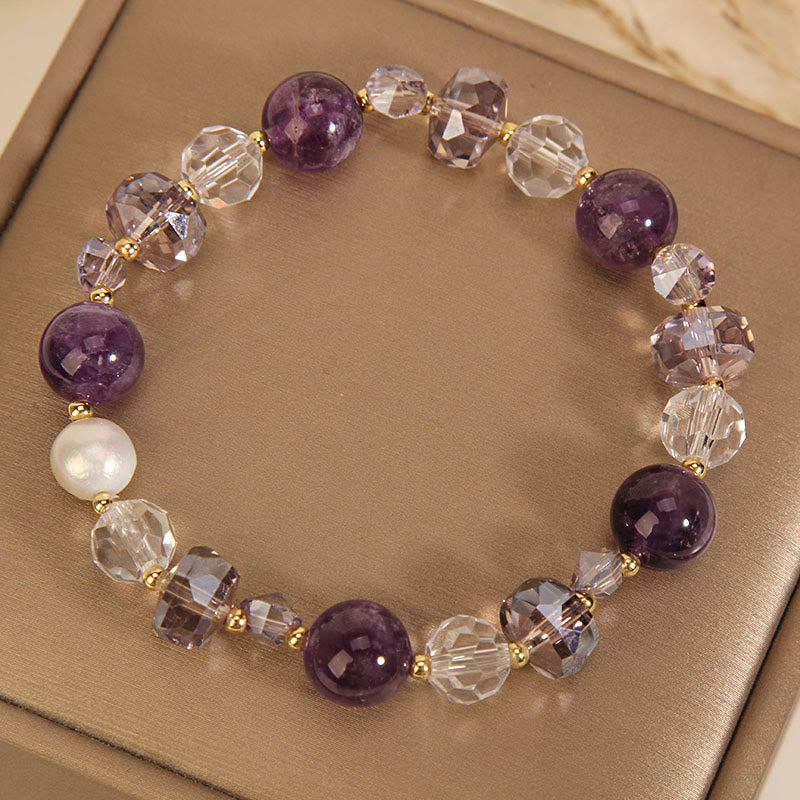 KarmaRipple's Amethyst Ivory Gemstone Pearl Communication Bracelet p8