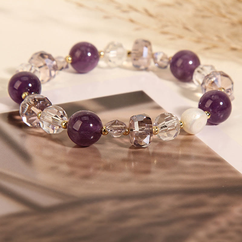 KarmaRipple's Amethyst Ivory Gemstone Pearl Communication Bracelet p4