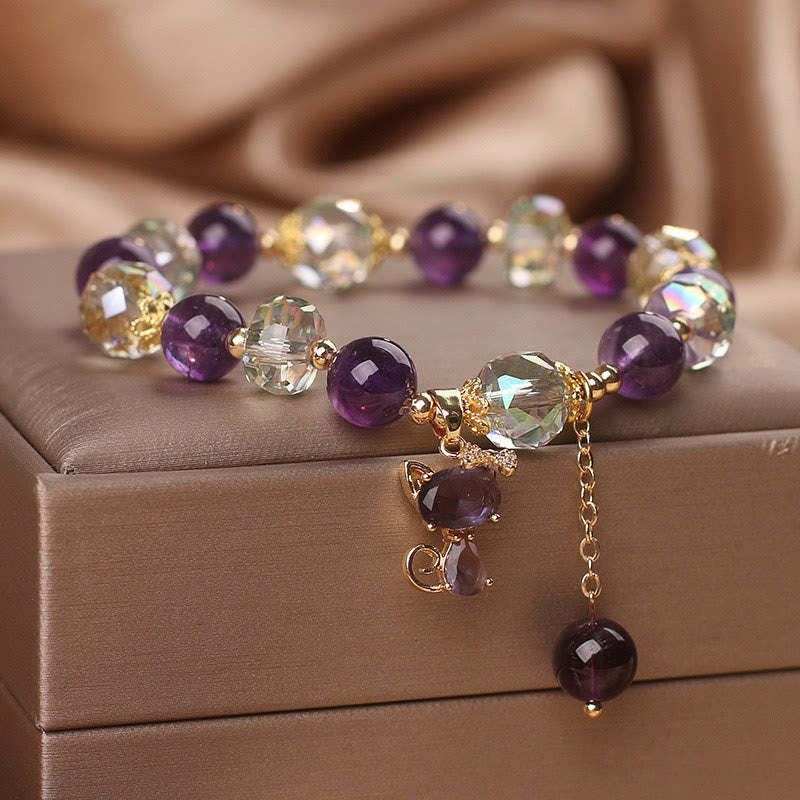 KarmaRipple's Amethyst Ivory Gemstone Fox Meditation Bracelet p2