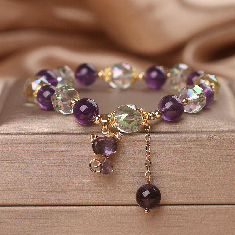 KarmaRipple's Amethyst Ivory Gemstone Fox Meditation Bracelet p11