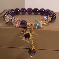 KarmaRipple's Amethyst Green Gemstone Citrine Ivory Gemstone Sunflower Spiritual Awareness Bracelet