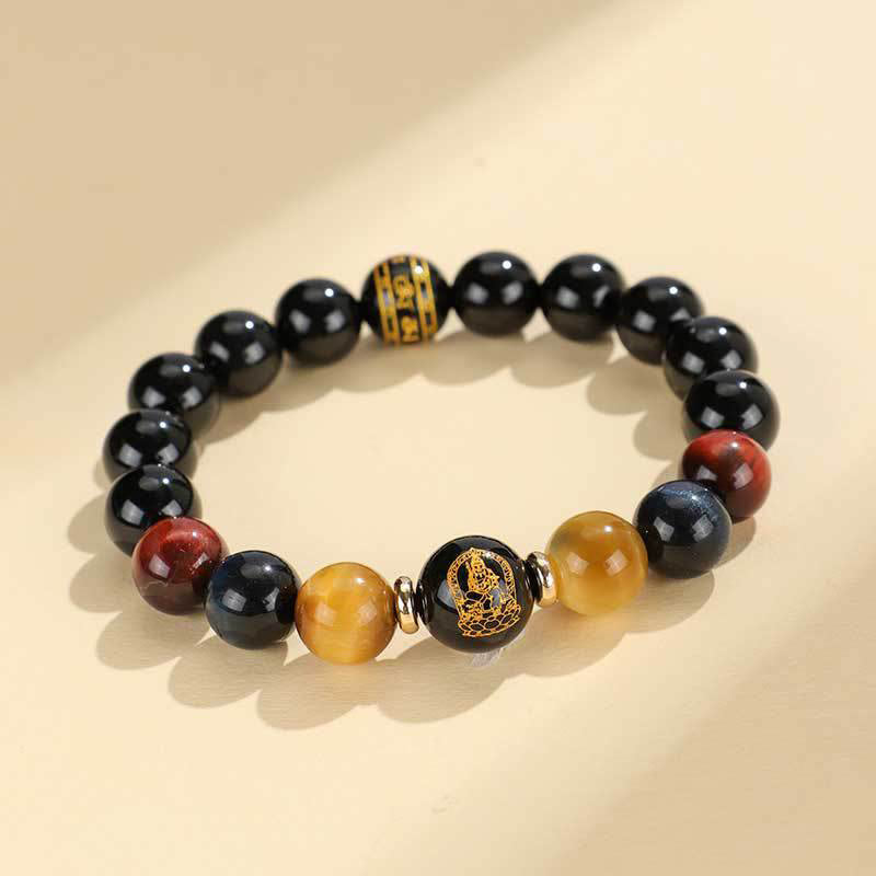KarmaRipple's Black Onyx Tiger Eye Om Mani Padme Hum Chinese Zodiac Natal Buddha Support Bracelet p3