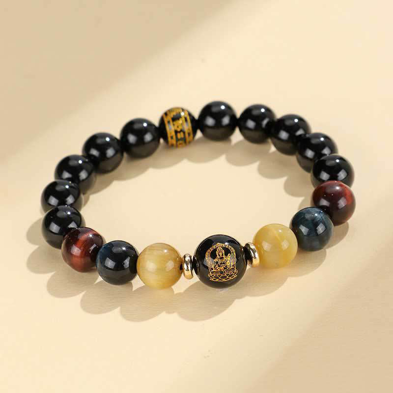 KarmaRipple's Black Onyx Tiger Eye Om Mani Padme Hum Chinese Zodiac Natal Buddha Support Bracelet p4
