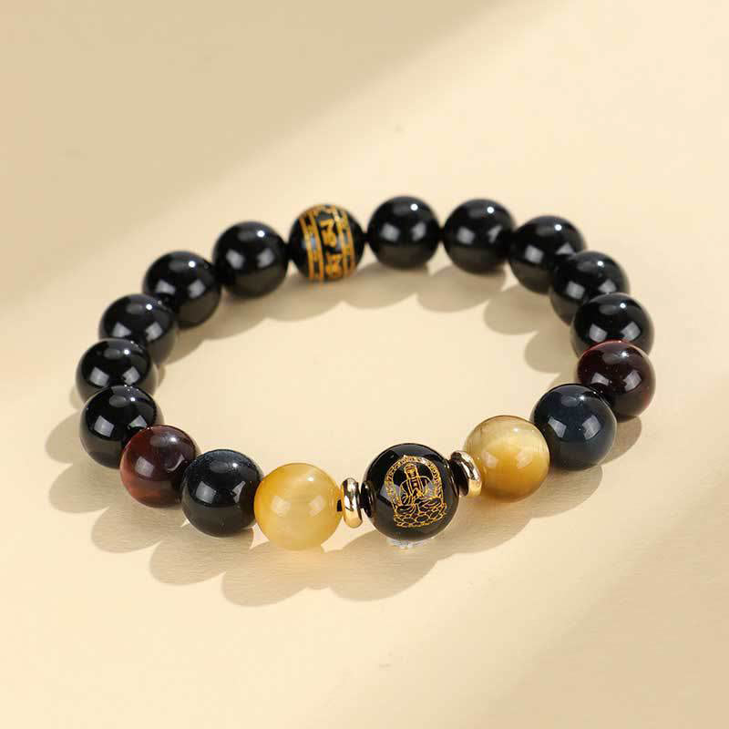 KarmaRipple's Black Onyx Tiger Eye Om Mani Padme Hum Chinese Zodiac Natal Buddha Support Bracelet p6
