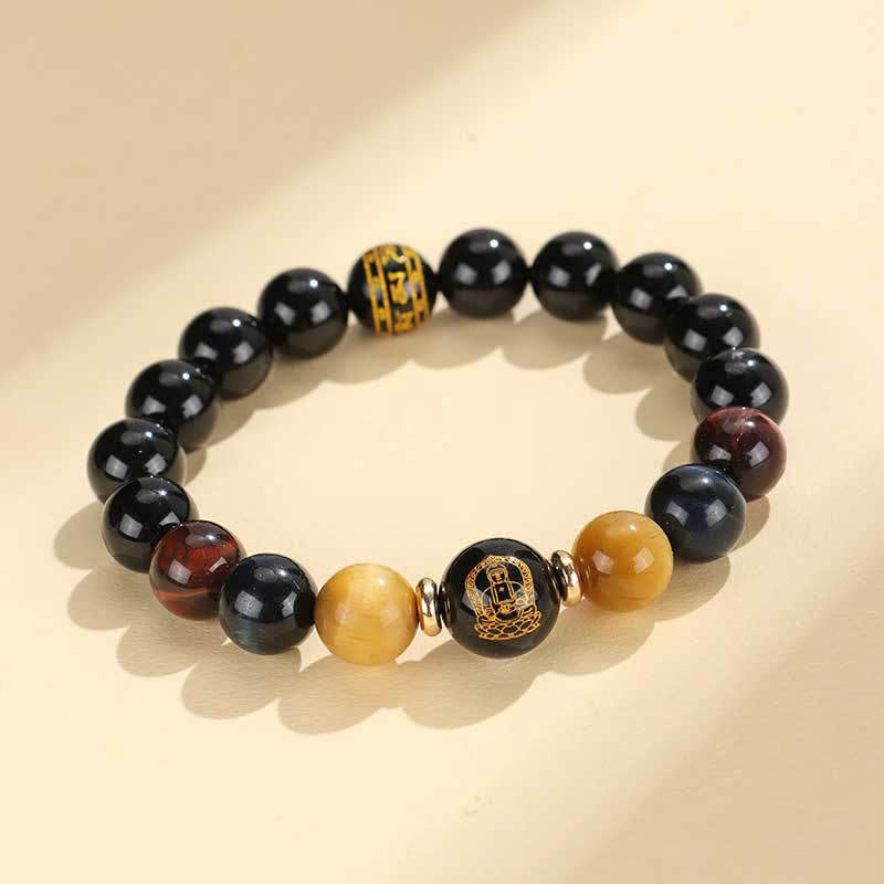 KarmaRipple's Black Onyx Tiger Eye Om Mani Padme Hum Chinese Zodiac Natal Buddha Support Bracelet p34