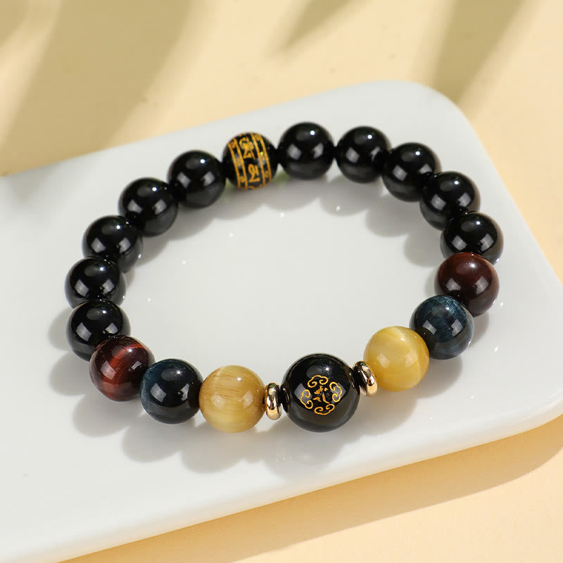 KarmaRipple's Black Onyx Tiger Eye Om Mani Padme Hum Chinese Zodiac Natal Buddha Support Bracelet p19