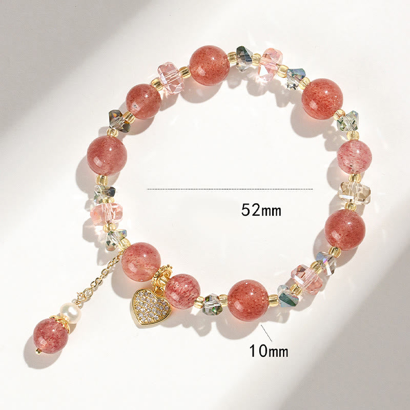 KarmaRipple's Strawberry Quartz Ivory Gemstone Pearl Liuli Heart Balancing Bracelet p7