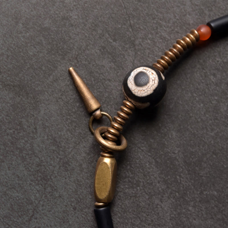 KarmaRipple's Black Onyx Bronze Dzi Bead Cone Necklace Double Wrap Protection Bracelet p3