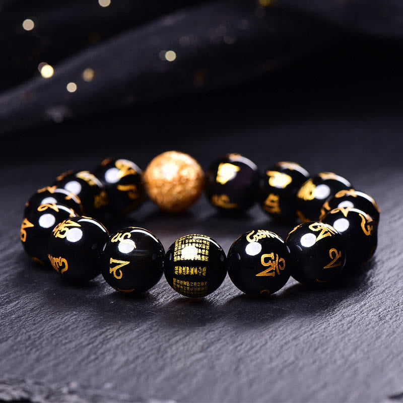 KarmaRipple's Six True Words Om Mani Padme Hum Rainbow Obsidian Gold Foil Creativity Bracelet p2