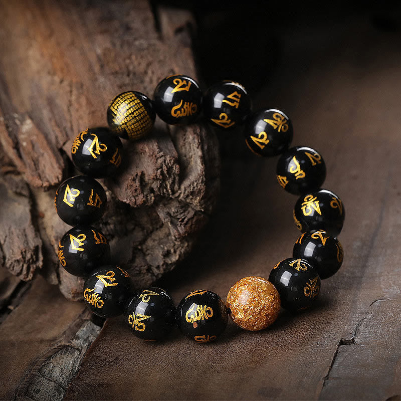 KarmaRipple's Six True Words Om Mani Padme Hum Rainbow Obsidian Gold Foil Creativity Bracelet p5