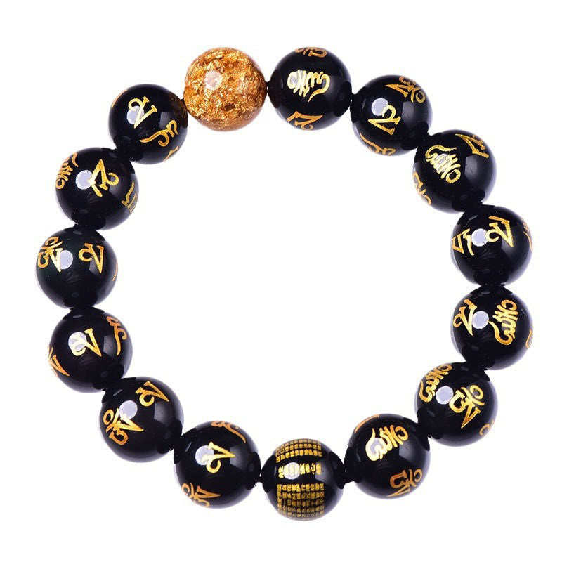 KarmaRipple's Six True Words Om Mani Padme Hum Rainbow Obsidian Gold Foil Creativity Bracelet p10