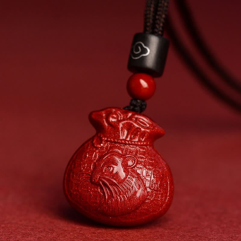 KarmaRipple's Chinese Zodiac Money Bag Shape Cinnabar Calm Pendant Necklace p23
