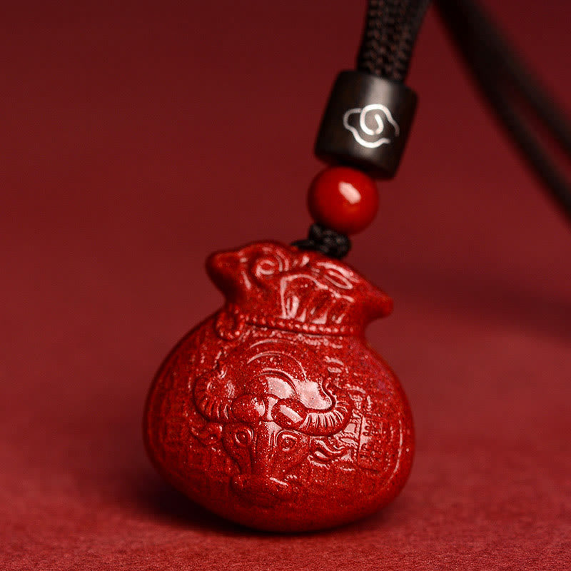 KarmaRipple's Chinese Zodiac Money Bag Shape Cinnabar Calm Pendant Necklace p24