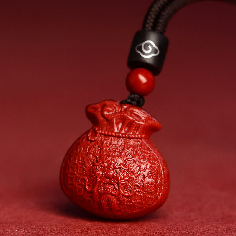 KarmaRipple's Chinese Zodiac Money Bag Shape Cinnabar Calm Pendant Necklace p6