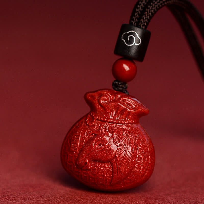 KarmaRipple's Chinese Zodiac Money Bag Shape Cinnabar Calm Pendant Necklace p7