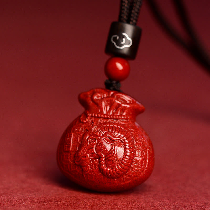 KarmaRipple's Chinese Zodiac Money Bag Shape Cinnabar Calm Pendant Necklace p8
