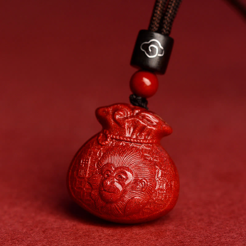KarmaRipple's Chinese Zodiac Money Bag Shape Cinnabar Calm Pendant Necklace p30