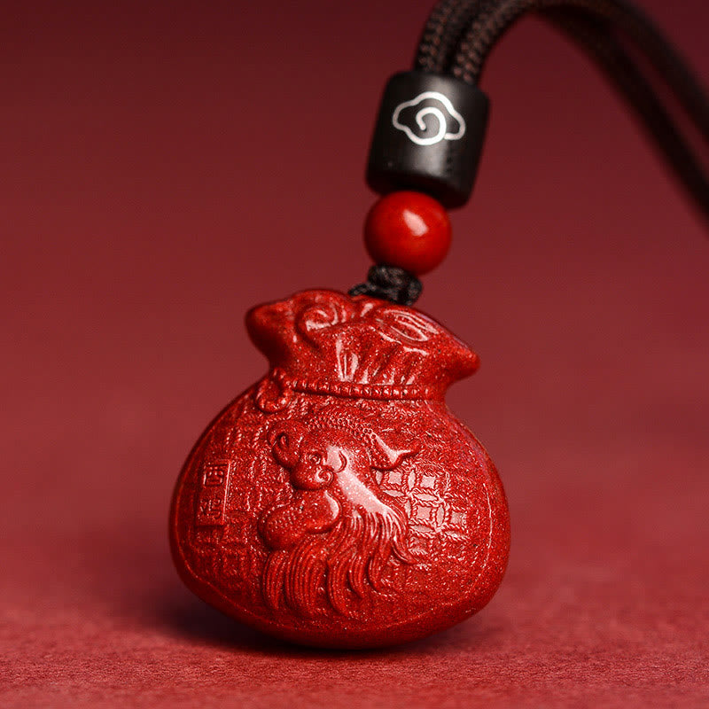 KarmaRipple's Chinese Zodiac Money Bag Shape Cinnabar Calm Pendant Necklace p10