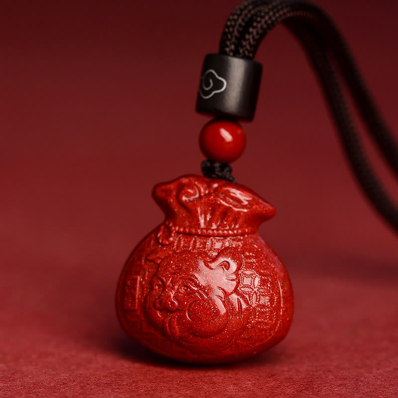 KarmaRipple's Chinese Zodiac Money Bag Shape Cinnabar Calm Pendant Necklace p33