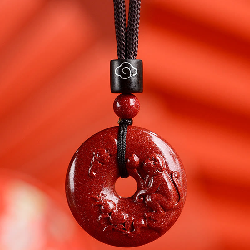 KarmaRipple's Chinese Zodiac Cinnabar Peace Buckle Calm Pendant Necklace p58
