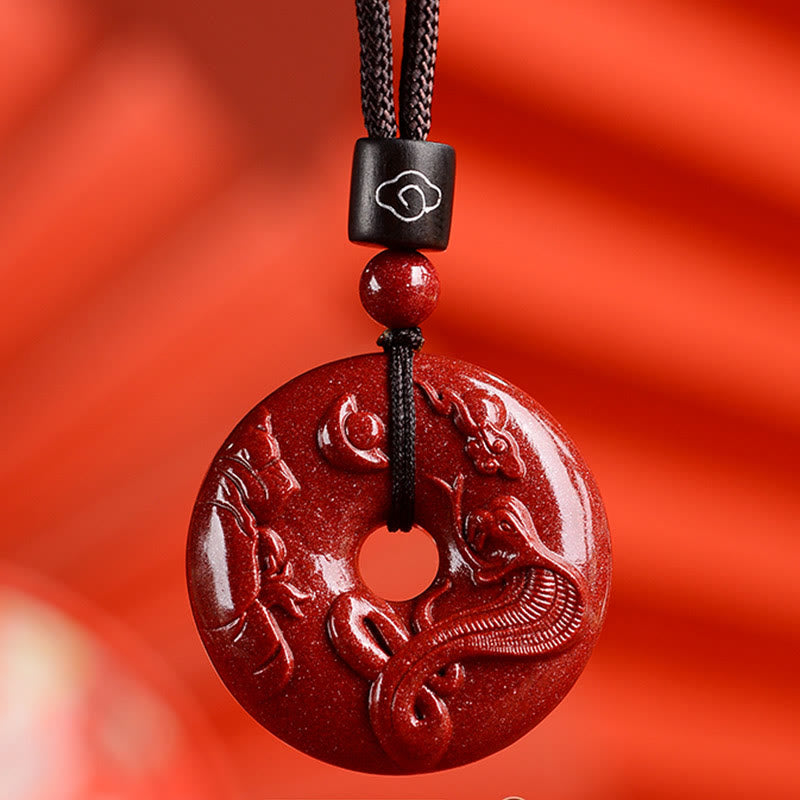 KarmaRipple's Chinese Zodiac Cinnabar Peace Buckle Calm Pendant Necklace p2