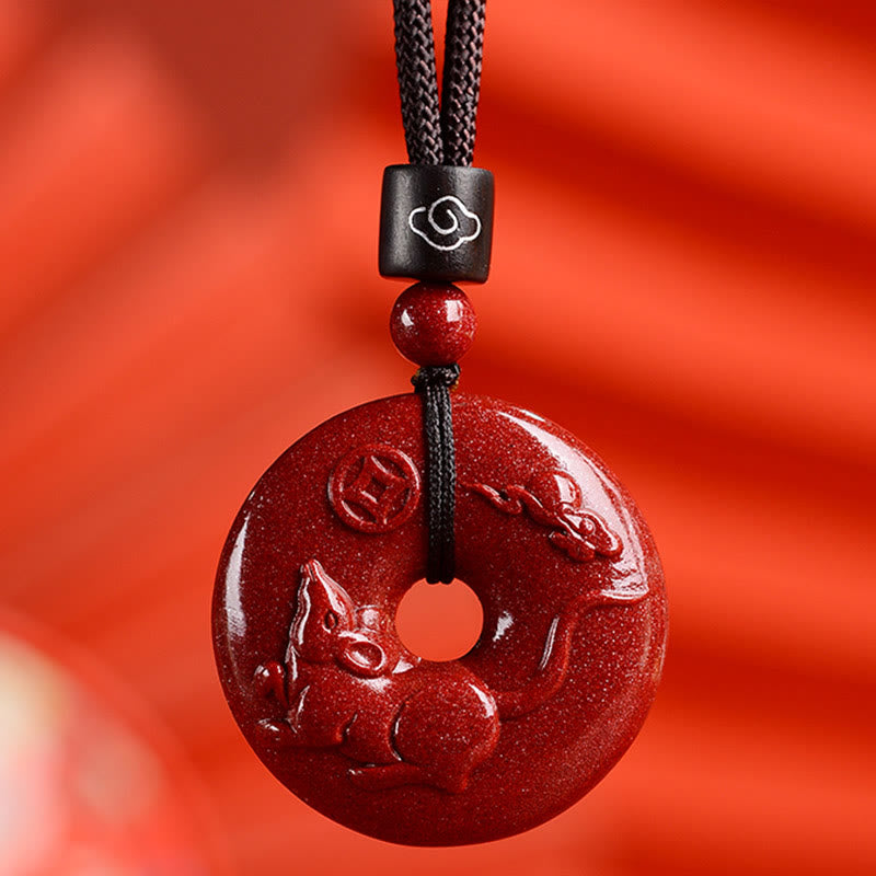 KarmaRipple's Chinese Zodiac Cinnabar Peace Buckle Calm Pendant Necklace p4