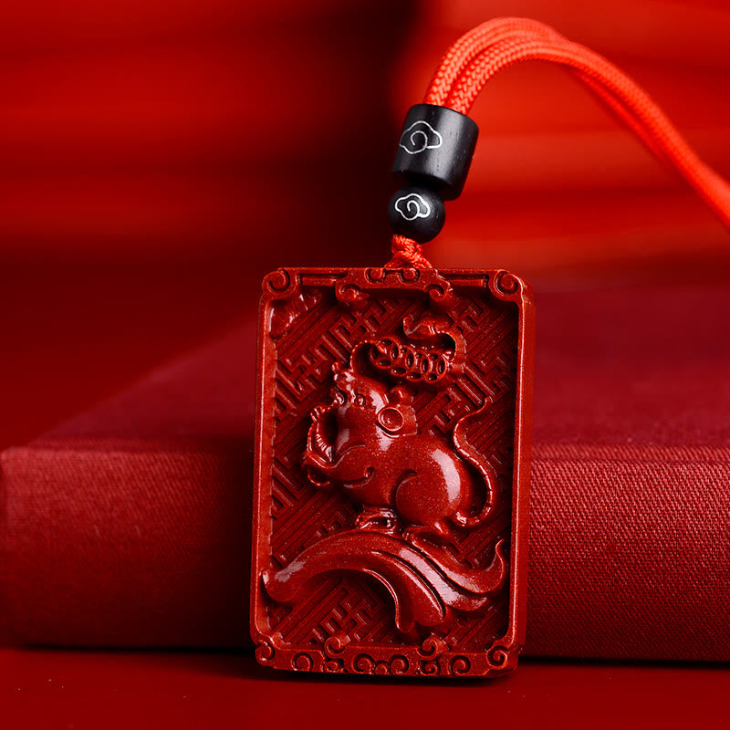 KarmaRipple's Chinese Zodiac Cinnabar Rectangle Calm Pendant Necklace p20