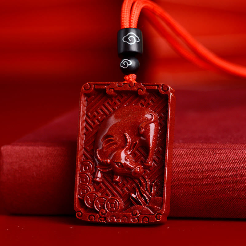 KarmaRipple's Chinese Zodiac Cinnabar Rectangle Calm Pendant Necklace p21