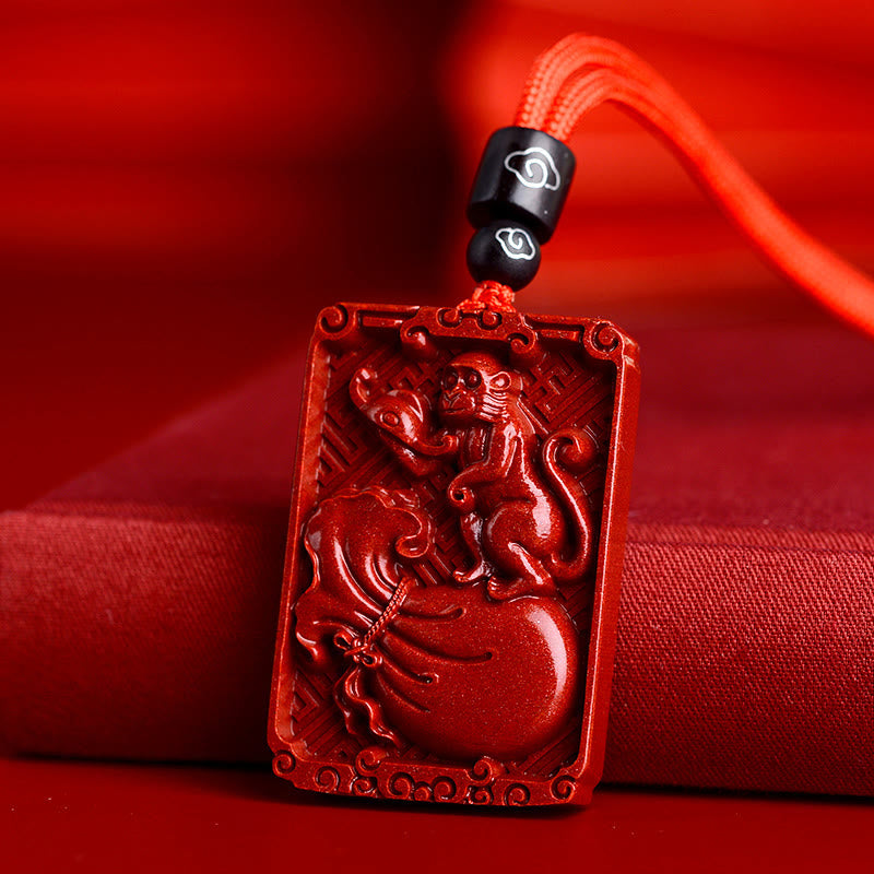KarmaRipple's Chinese Zodiac Cinnabar Rectangle Calm Pendant Necklace p27