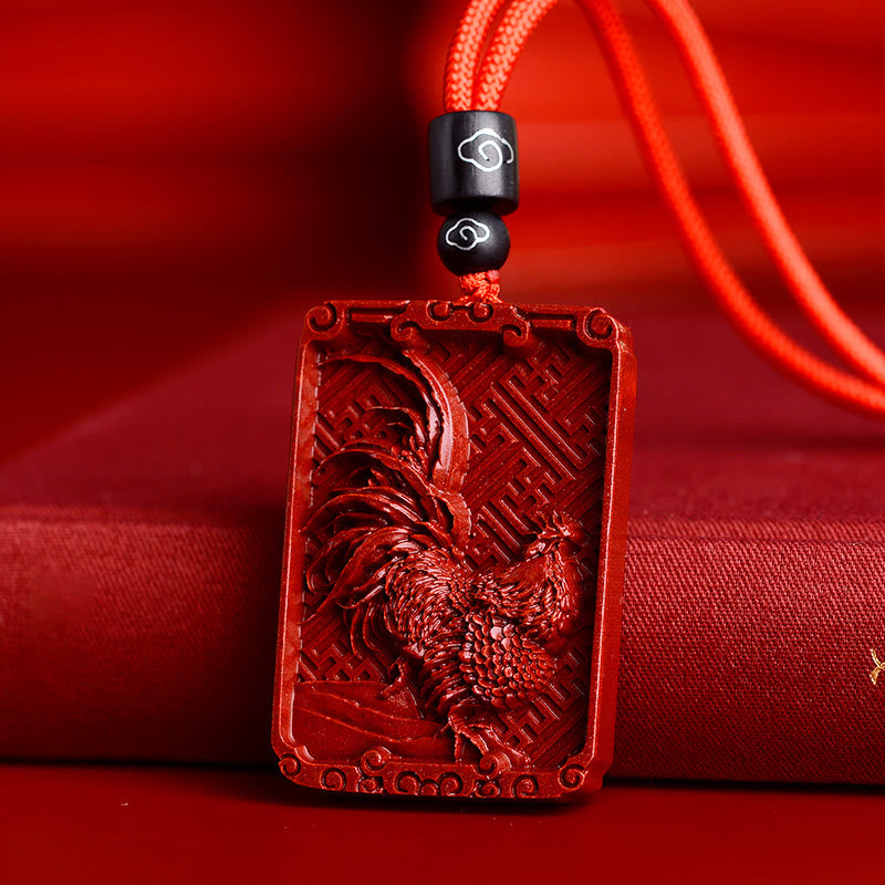 KarmaRipple's Chinese Zodiac Cinnabar Rectangle Calm Pendant Necklace p28