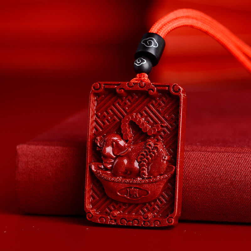 KarmaRipple's Chinese Zodiac Cinnabar Rectangle Calm Pendant Necklace p12