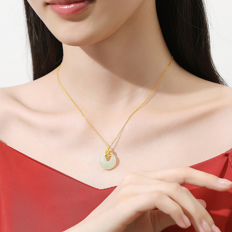 KarmaRipple's 925 Sterling Silver Hetian Jade Year Of The Snake Peace Buckle Blessing Pendant Necklace p10